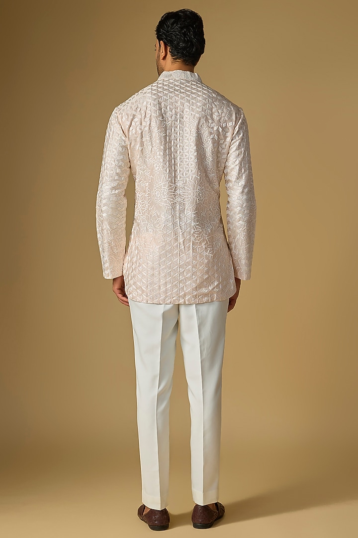 Rose Silk Chanderi Bead Hand Embellished Kurta by SHASHA GABA MEN at Pernia's Pop Up Shop