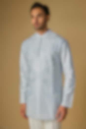 Sky Blue Silk Chanderi Bead Hand Embellished Kurta by SHASHA GABA MEN at Pernia's Pop Up Shop