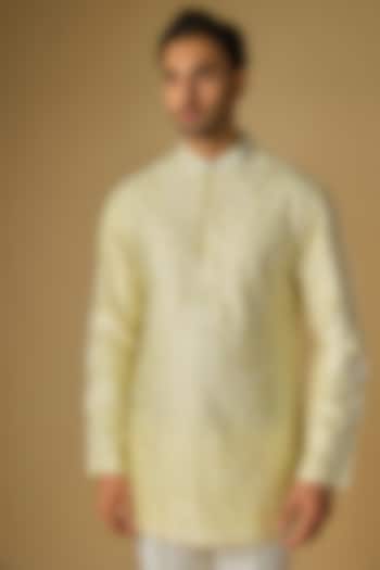 Yellow Silk Chanderi Bead Hand Embellished Kurta by SHASHA GABA MEN at Pernia's Pop Up Shop