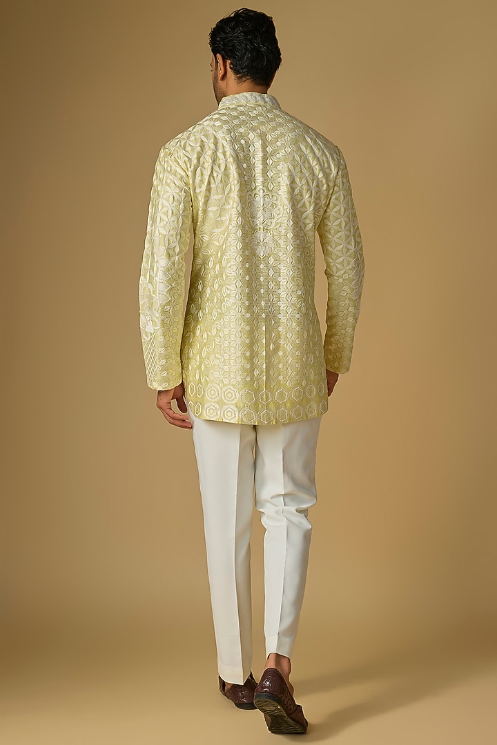Yellow Silk Chanderi Bead Hand Embellished Kurta by SHASHA GABA MEN at Pernia's Pop Up Shop
