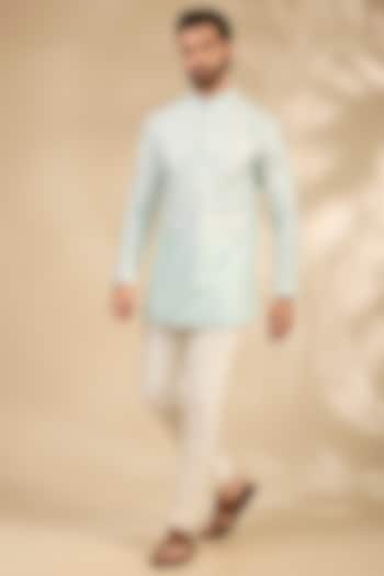 Aqua Silk Chanderi Hand Embellished Kurta by SHASHA GABA MEN at Pernia's Pop Up Shop