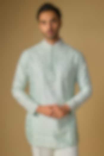 Aqua Silk Chanderi Bead Hand Embellished Kurta by SHASHA GABA MEN at Pernia's Pop Up Shop