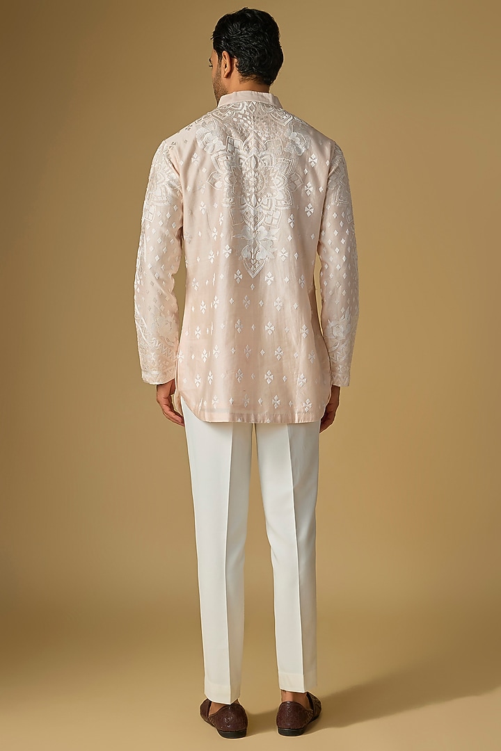 Rose Colored Silk Chanderi Bead Hand Embellished Kurta by SHASHA GABA MEN at Pernia's Pop Up Shop