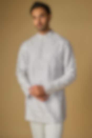 Ice Blue Silk Chanderi Bead Hand Embellished Kurta by SHASHA GABA MEN at Pernia's Pop Up Shop