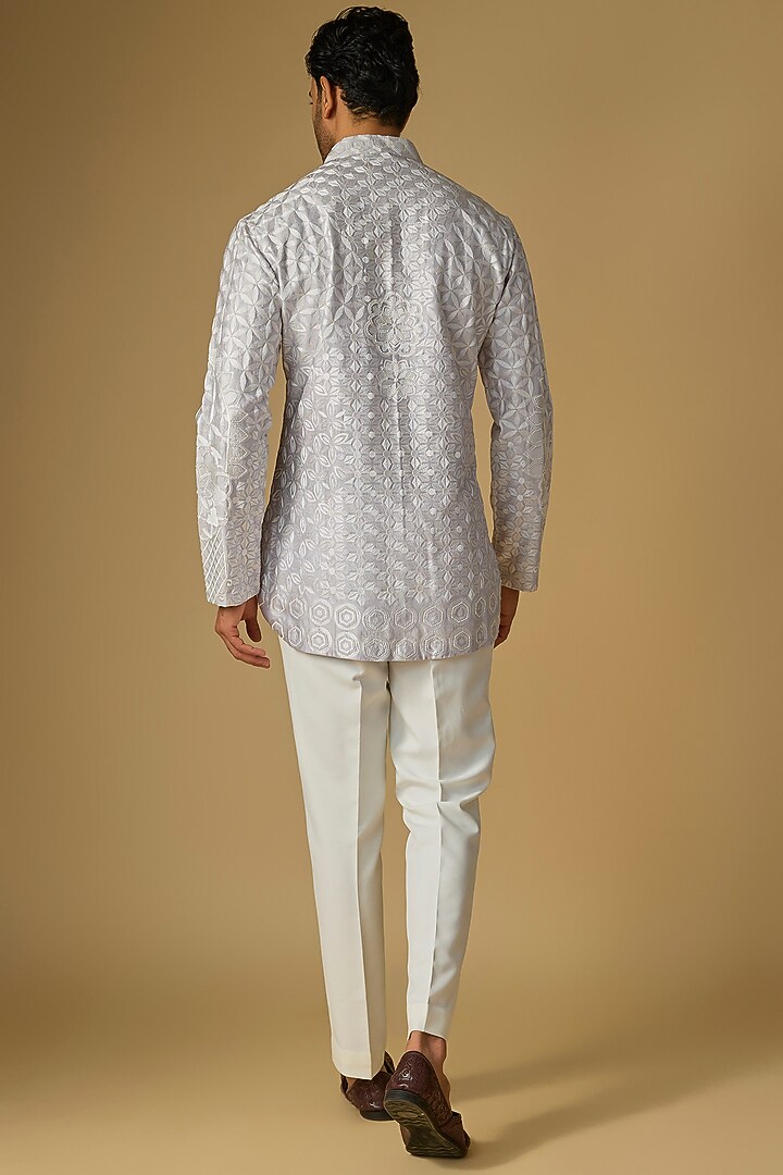 Ice Blue Silk Chanderi Bead Hand Embellished Kurta by SHASHA GABA MEN at Pernia's Pop Up Shop