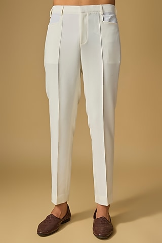 Ivory Banana Crepe Straight Pants by SHASHA GABA MEN