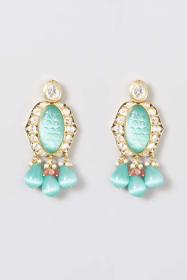 Gold Finish Blue Stone Necklace Set by Saga Jewels at Pernia's Pop Up Shop