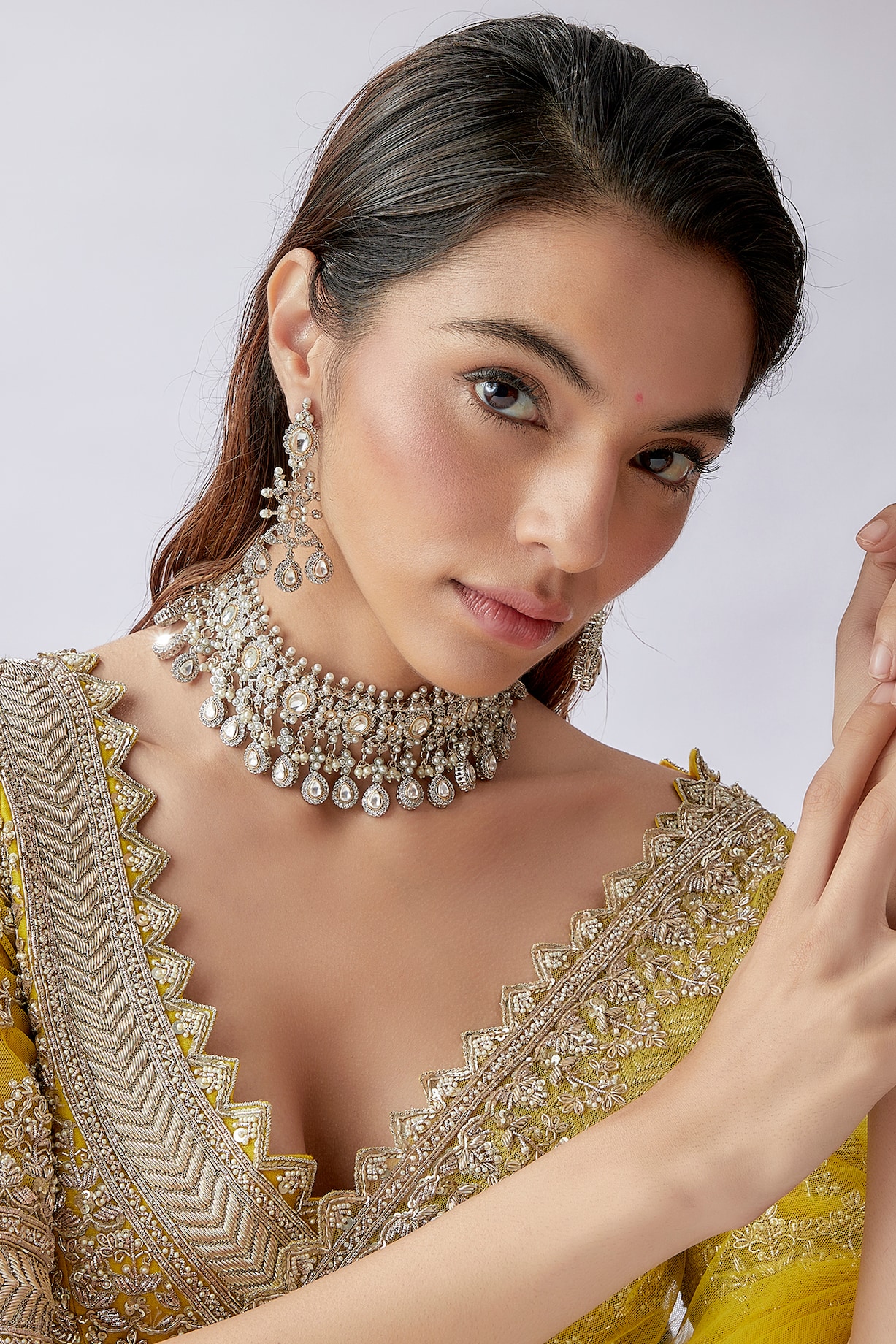 White Finish Kundan Jadavi Lacha Necklace Set by Saga Jewels at Pernia's  Pop Up Shop