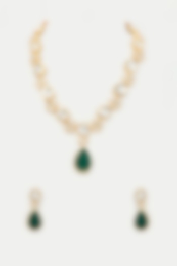Saga Jewels Two Tone Finish Emerald Necklace Set