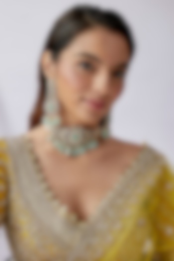 Blue Pearl & Kundan Polki Choker Necklace Set by Saga Jewels at Pernia's Pop Up Shop