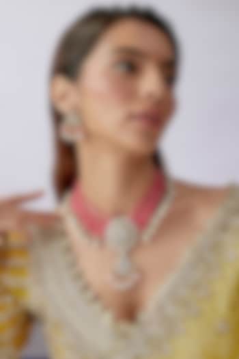 Pink Beaded & Kundan Polki Necklace Set by Saga Jewels at Pernia's Pop Up Shop