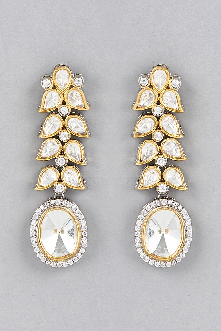 Gold Finish Kundan Polki Dangler Earrings by Saga Jewels at Pernia's Pop Up Shop