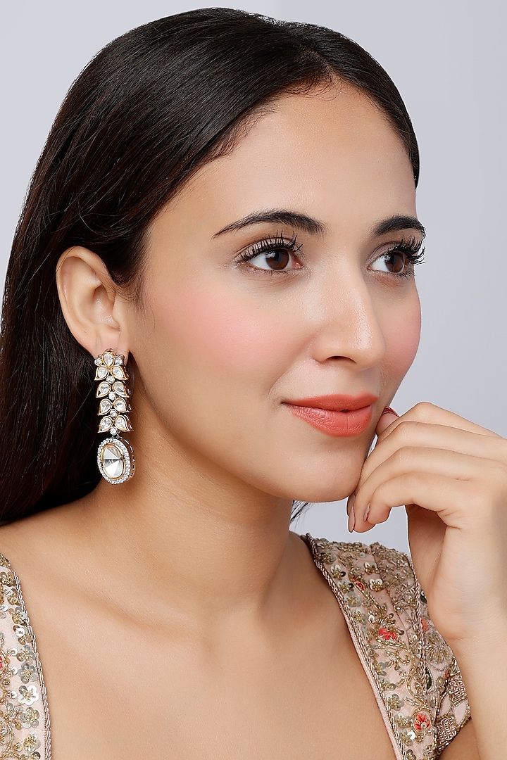 Gold Finish Kundan Polki Dangler Earrings by Saga Jewels at Pernia's Pop Up Shop