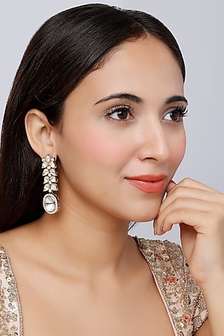 Gold Finish Kundan Polki Dangler Earrings by Saga Jewels