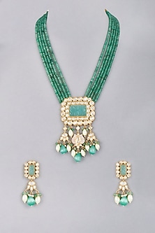 Gold Finish Faux Emerald Necklace Set by Saga Jewels-POPULAR PRODUCTS AT STORE