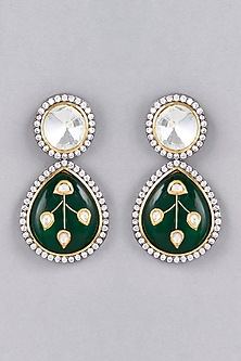 White Finish Green Jadau Drop Earrings by Saga Jewels-POPULAR PRODUCTS AT STORE
