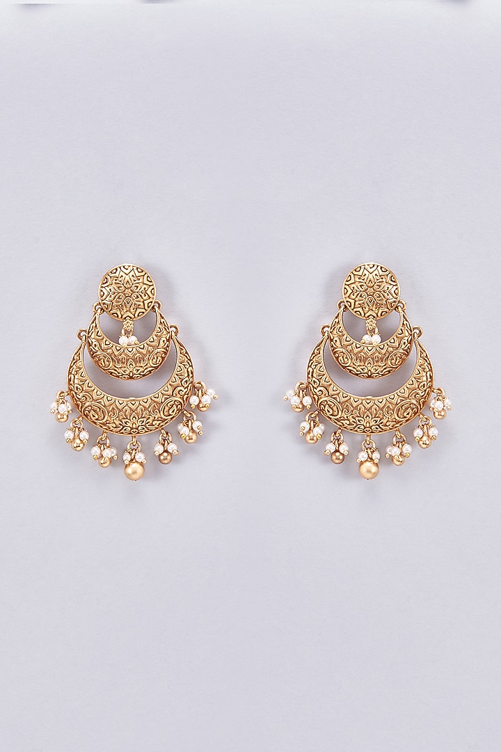 Gold Finish Moon Chandbaali Earrings by Saga Jewels at Pernia's Pop Up Shop