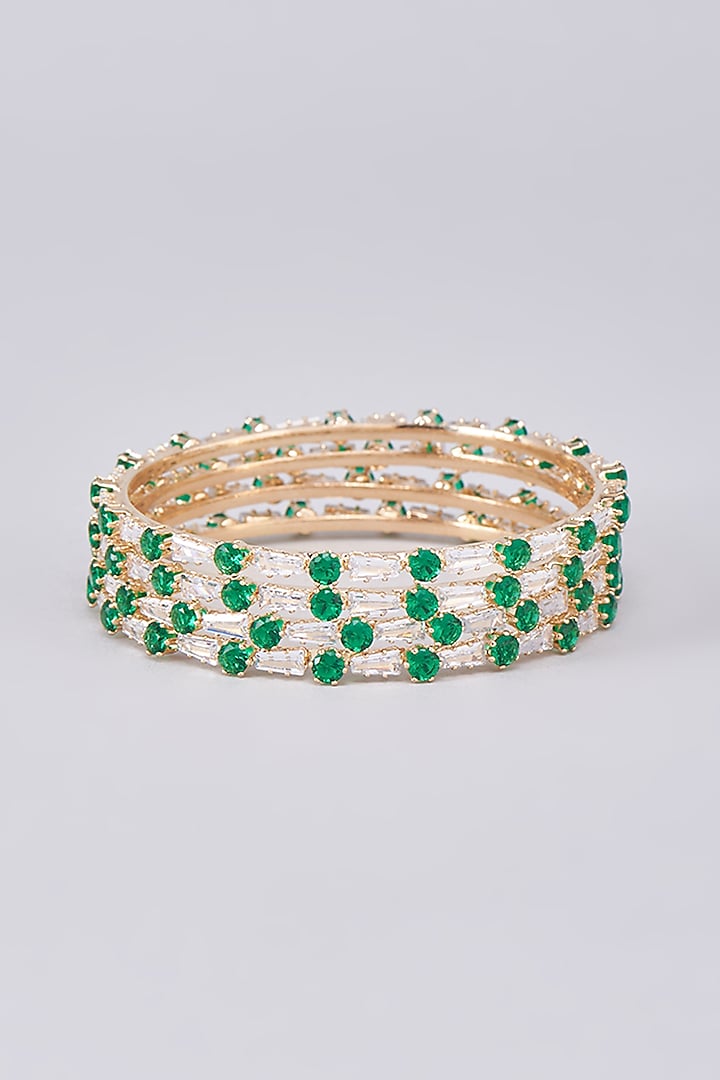Gold Finish Emerald Bangles (Set Of 4) by Saga Jewels
