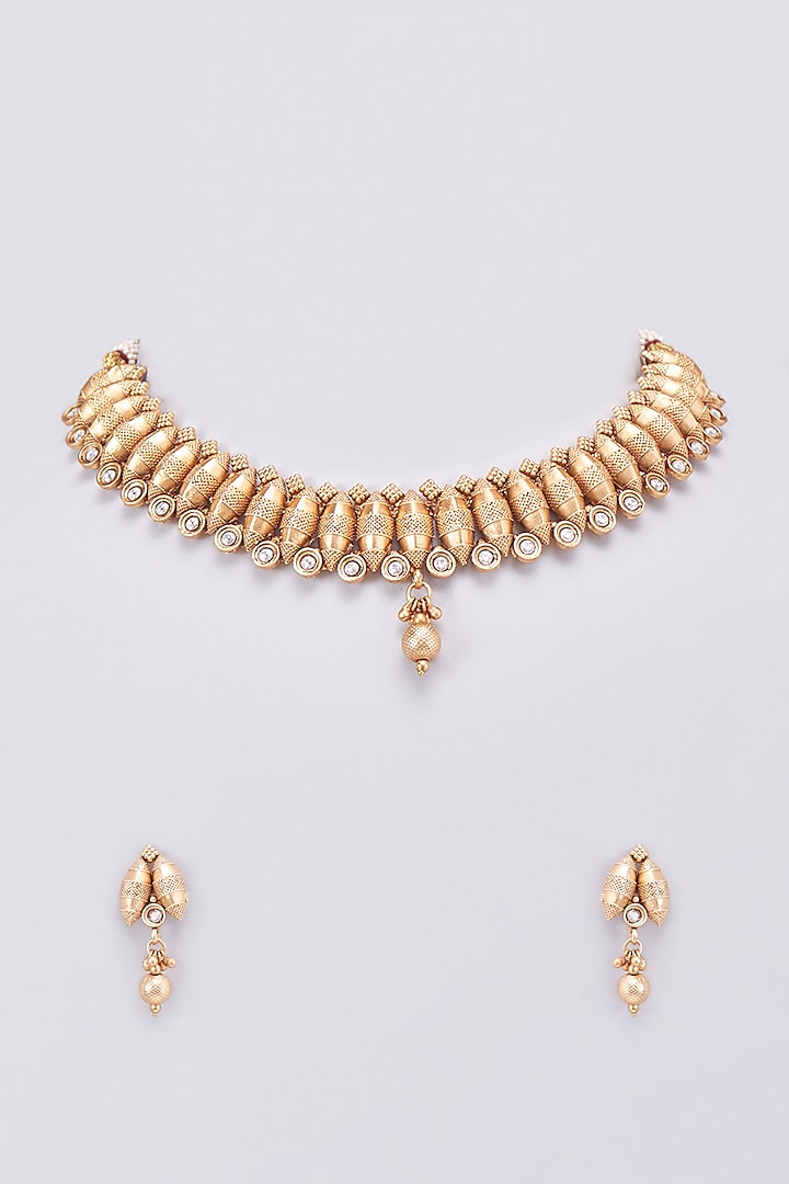 Gold Finish Temple Necklace Set by Saga Jewels