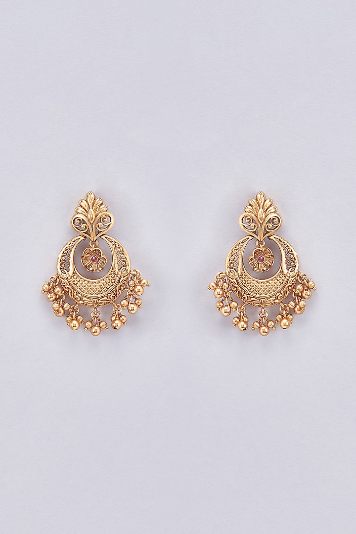 Gold Finish Temple Chandbali Earrings by Saga Jewels
