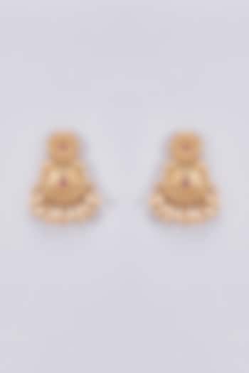 Gold Finish Temple Dangler Earrings by Saga Jewels