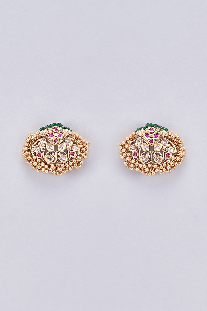 Gold Finish Multi-Colored Stone Stud Earrings by Saga Jewels at Pernia's Pop Up Shop
