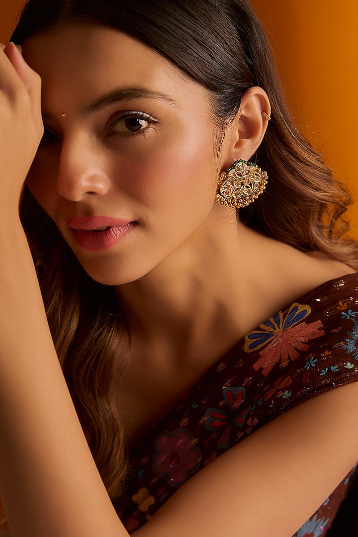 Gold Finish Multi-Colored Stone Stud Earrings by Saga Jewels at Pernia's Pop Up Shop