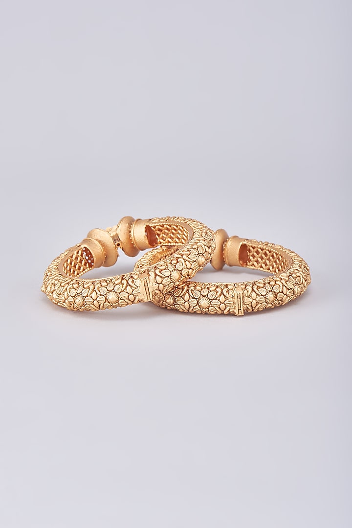 Gold Finish Temple Bangles (Set Of 2) by Saga Jewels at Pernia's Pop Up Shop