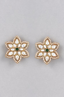 Gold Finish Floral Stud Earrings by Saga Jewels-POPULAR PRODUCTS AT STORE