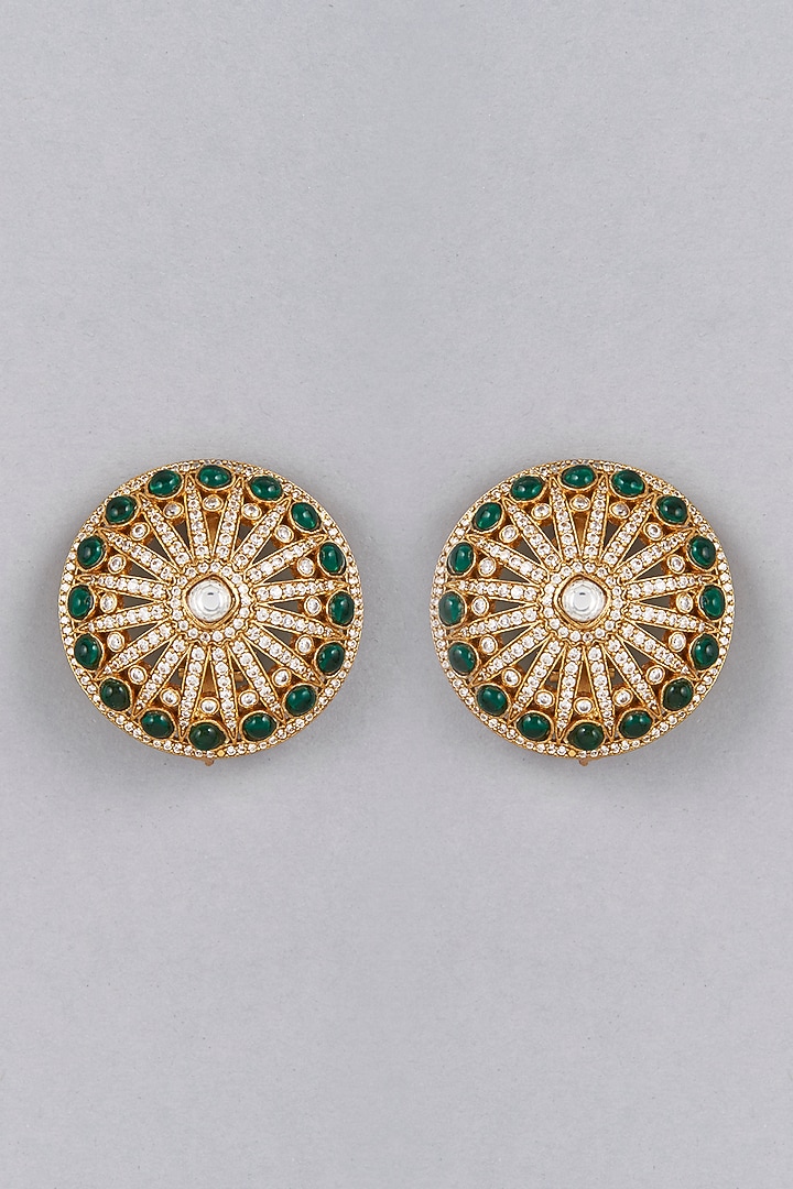 Gold Finish Faux Emerald Earrings Design by Saga Jewels at Pernia's Pop