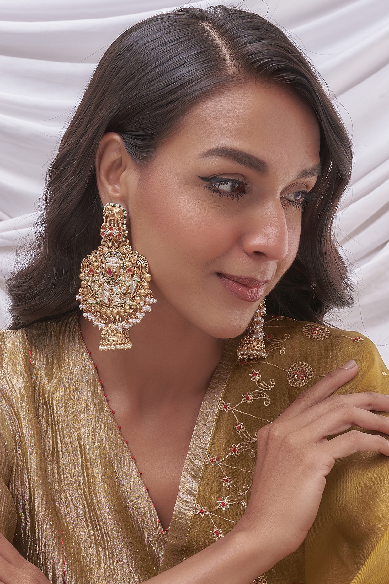 Pearl Chandbali Earrings in Gold Plated Silver ER 373 – Deccan Jewelry
