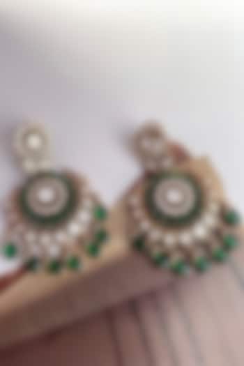 Gold Finish Moissanite Polki & Green Beaded Chandbali Earrings by Saga Jewels at Pernia's Pop Up Shop