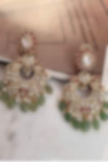 Gold Finish Multi-Colored Kundan Polki Chandbali Earrings by Saga Jewels at Pernia's Pop Up Shop