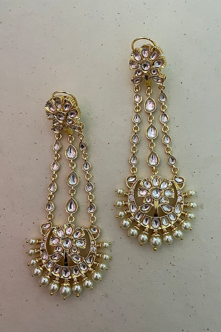 Gold Finish Kundan Polki Dangler Earrings by Saga Jewels at Pernia's Pop Up Shop