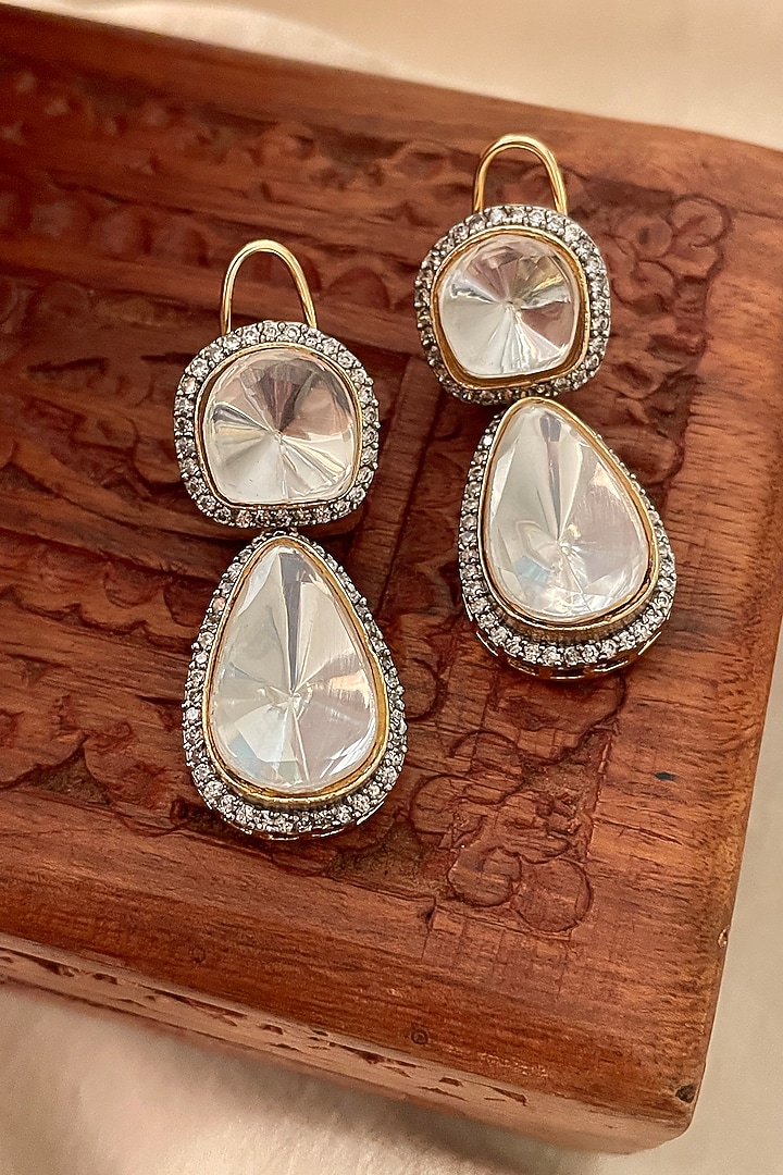 Gold Finish Kundan Polki Stud Earrings by Saga Jewels at Pernia's Pop Up Shop