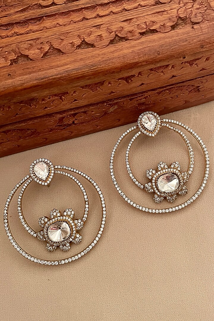 Gold Finish Kundan Polki Chandbali Earrings by Saga Jewels at Pernia's Pop Up Shop