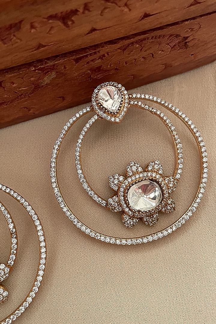 Gold Finish Kundan Polki Chandbali Earrings by Saga Jewels at Pernia's Pop Up Shop