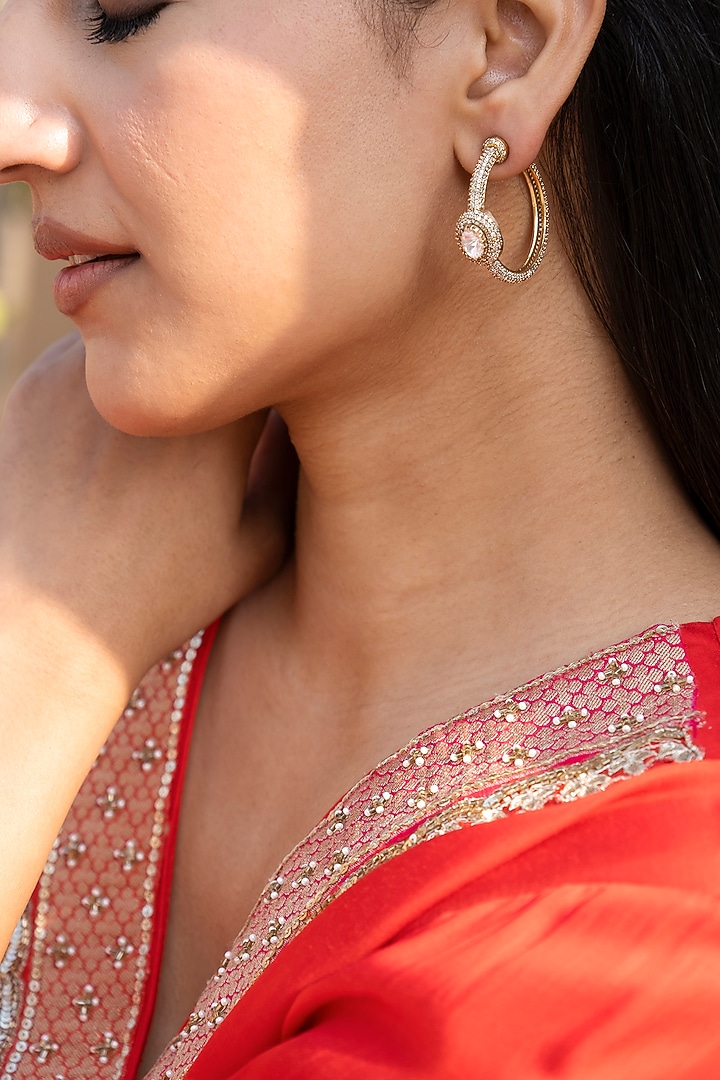 Gold Finish Kundan Polki Hoop Earrings by Saga Jewels at Pernia's Pop Up Shop