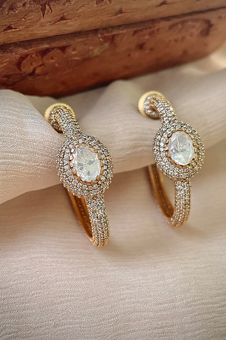 Gold Finish Kundan Polki Hoop Earrings by Saga Jewels at Pernia's Pop Up Shop