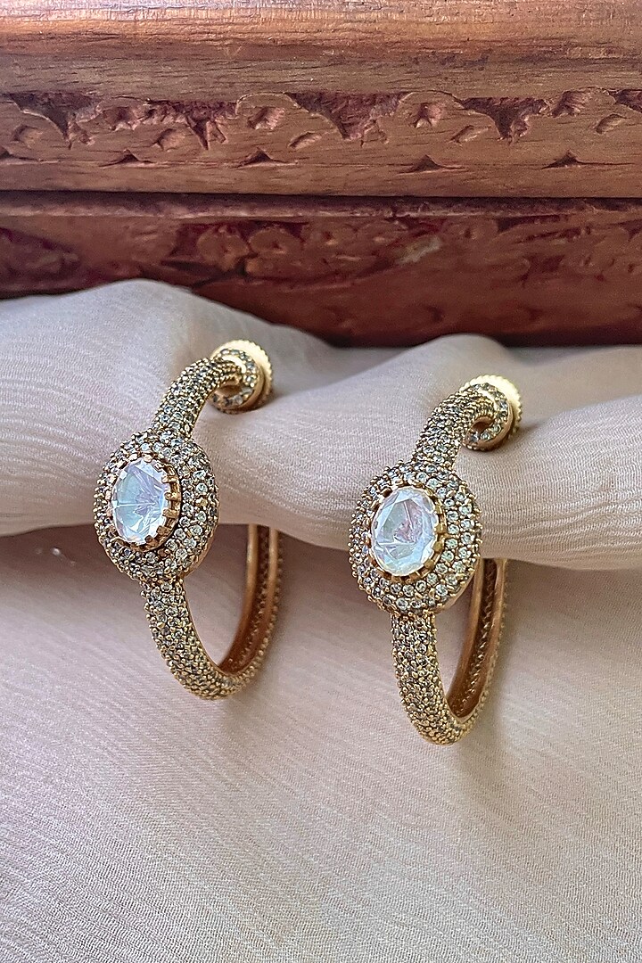 Gold Finish Kundan Polki Hoop Earrings by Saga Jewels at Pernia's Pop Up Shop