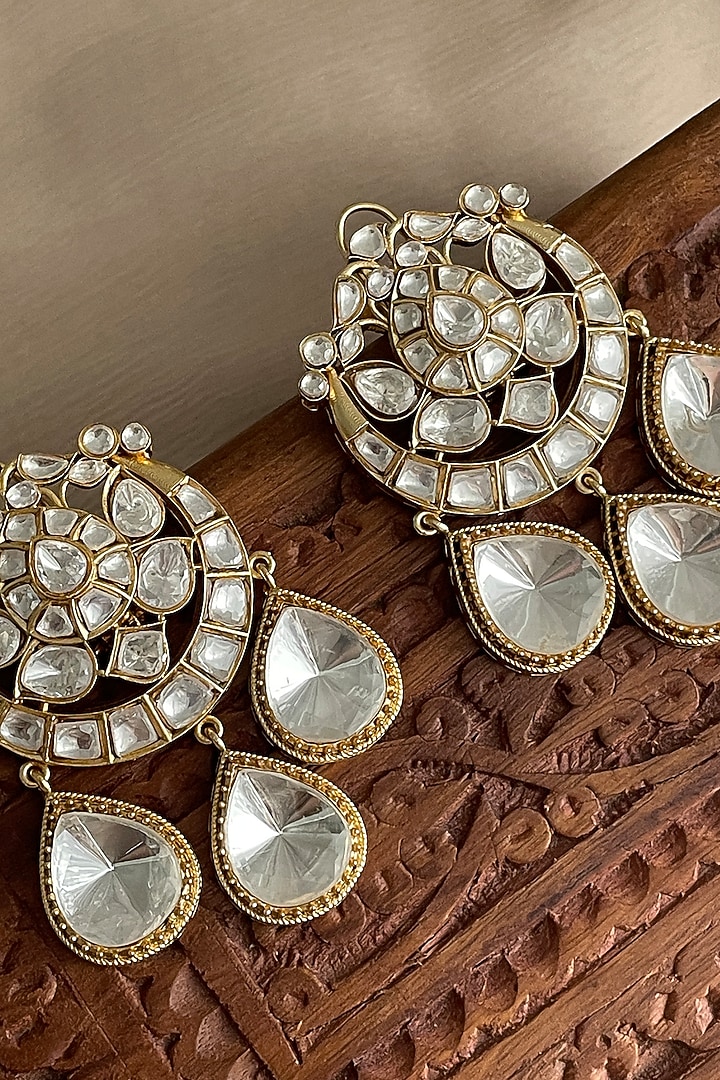 Gold Finish Kundan Polki Dangler Earrings by Saga Jewels at Pernia's Pop Up Shop