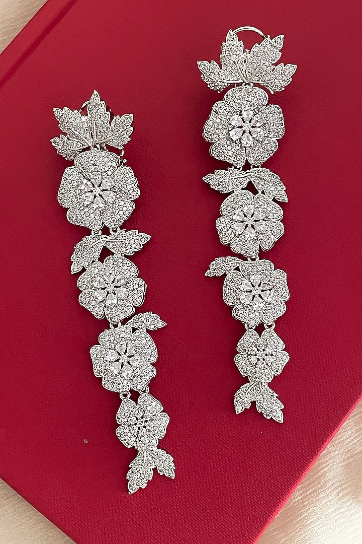 Gold Finish Zircon Floral Dangler Earrings by Saga Jewels at Pernia's Pop Up Shop