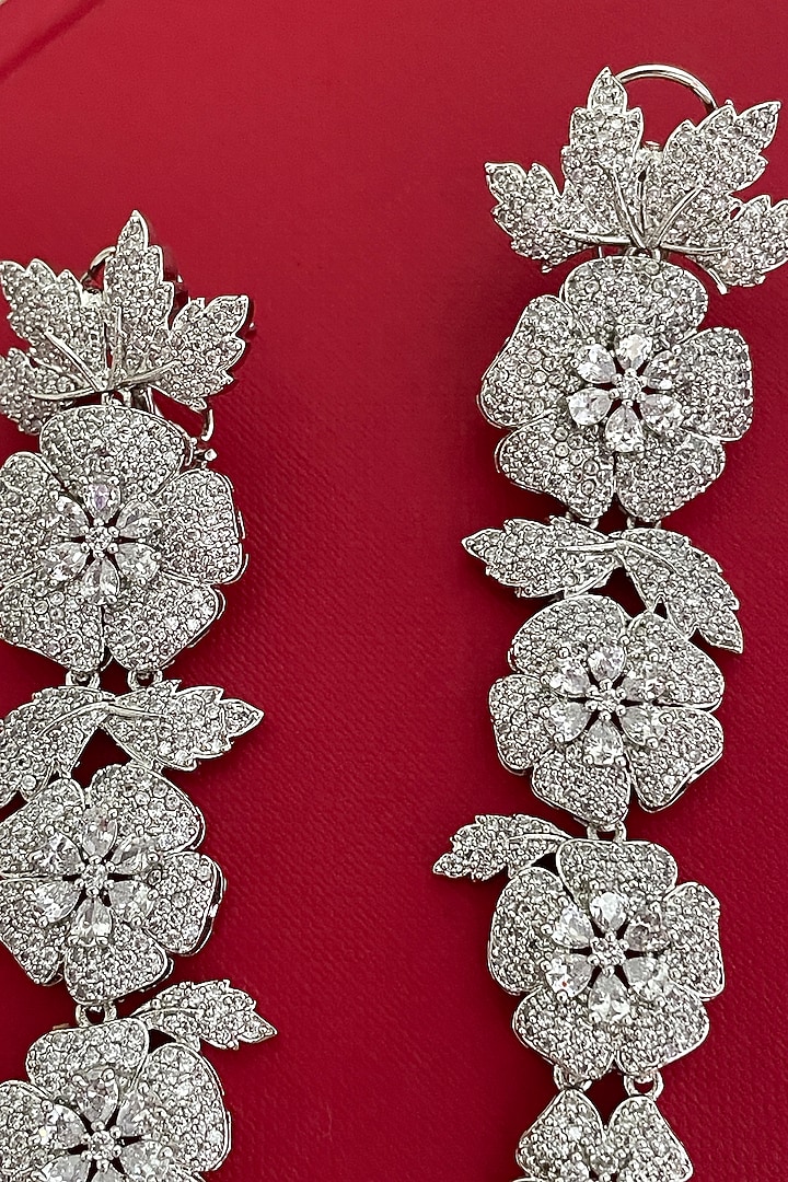 Gold Finish Zircon Floral Dangler Earrings by Saga Jewels at Pernia's Pop Up Shop
