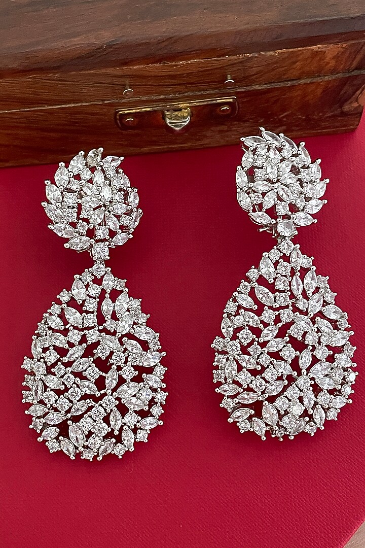 Gold Finish Zircon Dangler Earrings by Saga Jewels at Pernia's Pop Up Shop