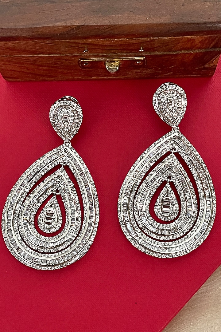 Gold Finish Zircon Dangler Earrings by Saga Jewels at Pernia's Pop Up Shop