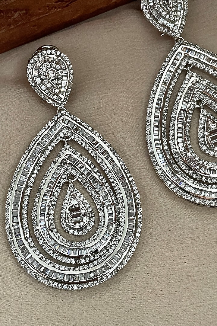 Gold Finish Zircon Dangler Earrings by Saga Jewels at Pernia's Pop Up Shop