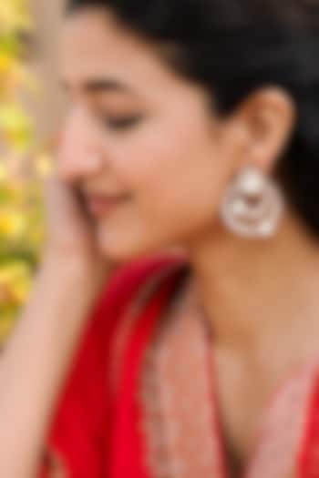 Gold Finish Kundan Polki & Zircon Chandbali Earrings by Saga Jewels at Pernia's Pop Up Shop