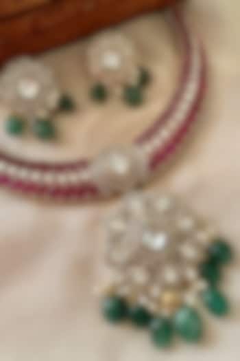 Gold Finish Red Kundan Polki Choker Necklace Set by Saga Jewels at Pernia's Pop Up Shop