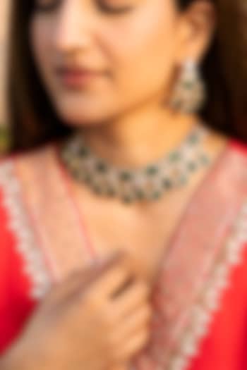 Gold Finish Green Kundan Polki Choker Necklace Set by Saga Jewels at Pernia's Pop Up Shop