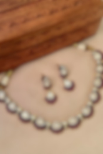 Gold Finish Paisley Motif & Ruby Stone Choker Necklace Set by Saga Jewels at Pernia's Pop Up Shop